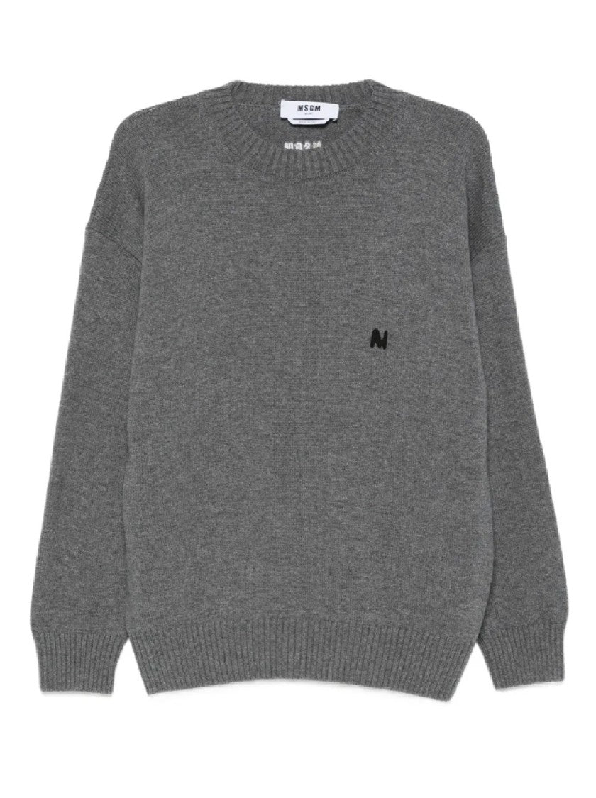Msgm Relaxed Fit Knit Sweater With Embroidered Logo
