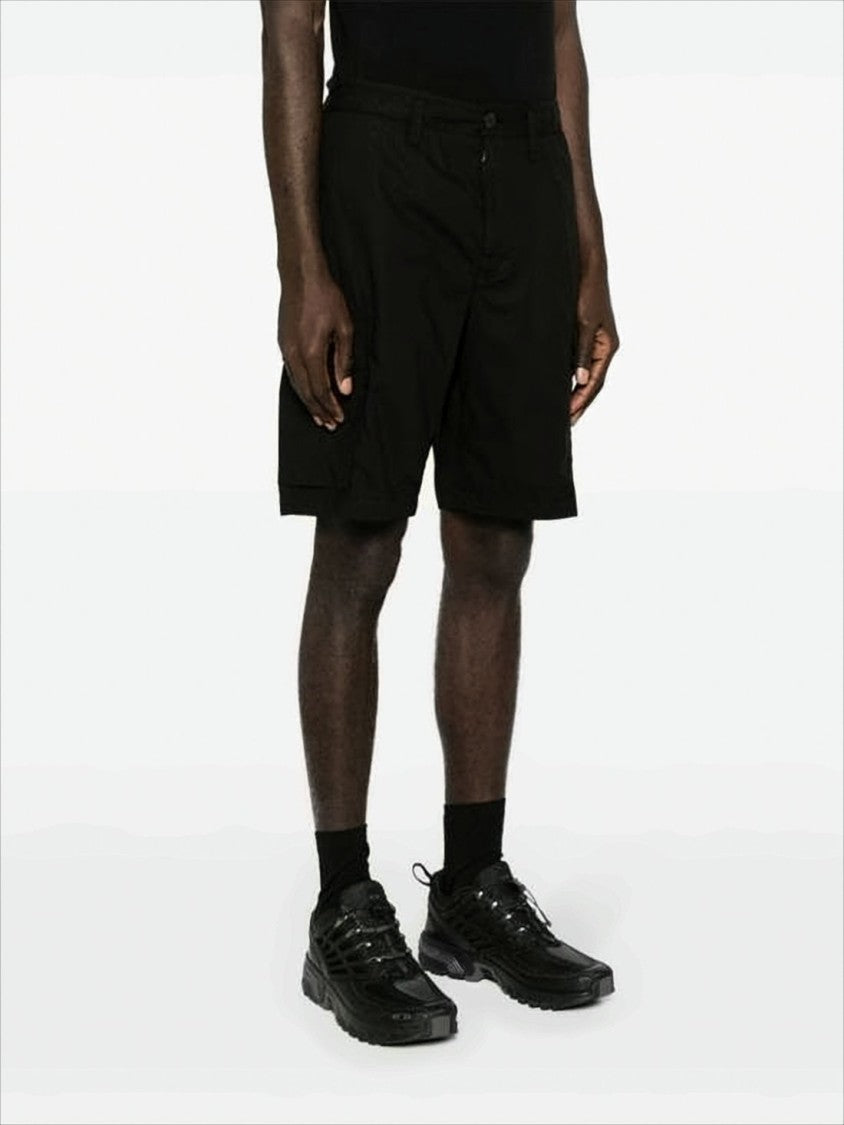 Stone Island Relaxed Fit Black Cotton-Elastane Shorts With Logo Patch