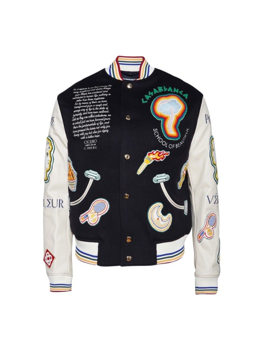 Casablanca Chenille Bomber Jacket Navy And Off White