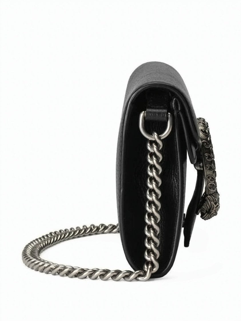 Gucci Textured Black Leather Crossbody Bag With Silver Details