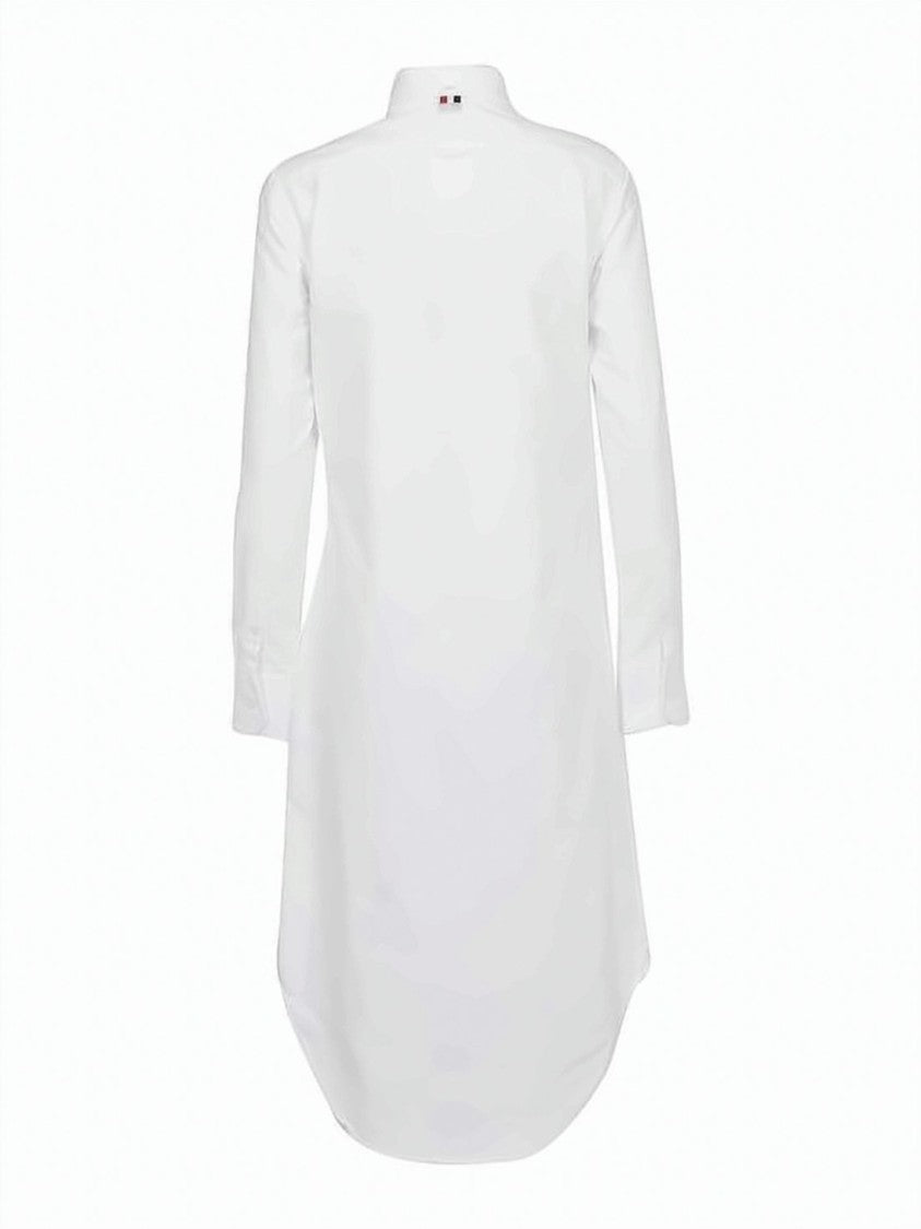 Thom Browne Midi-Length Shirt Dress With Classic Collar And Curved Hem