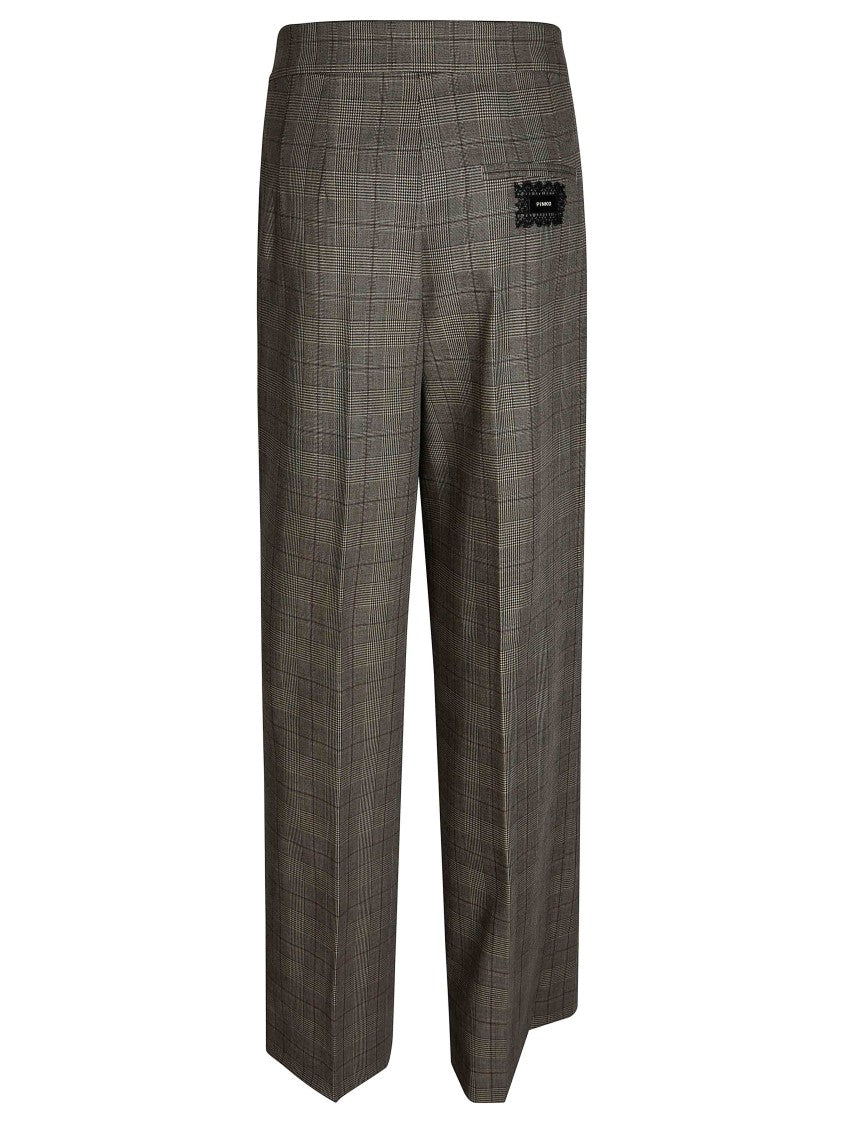 Pinko Plumeria Tailored Wool-Blend Plaid Straight-Leg Trousers