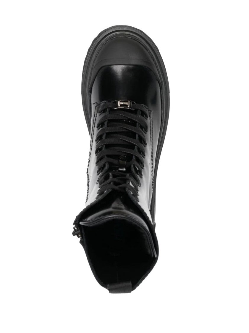 Hogan Black Polished Leather Side Zip Ankle Boots