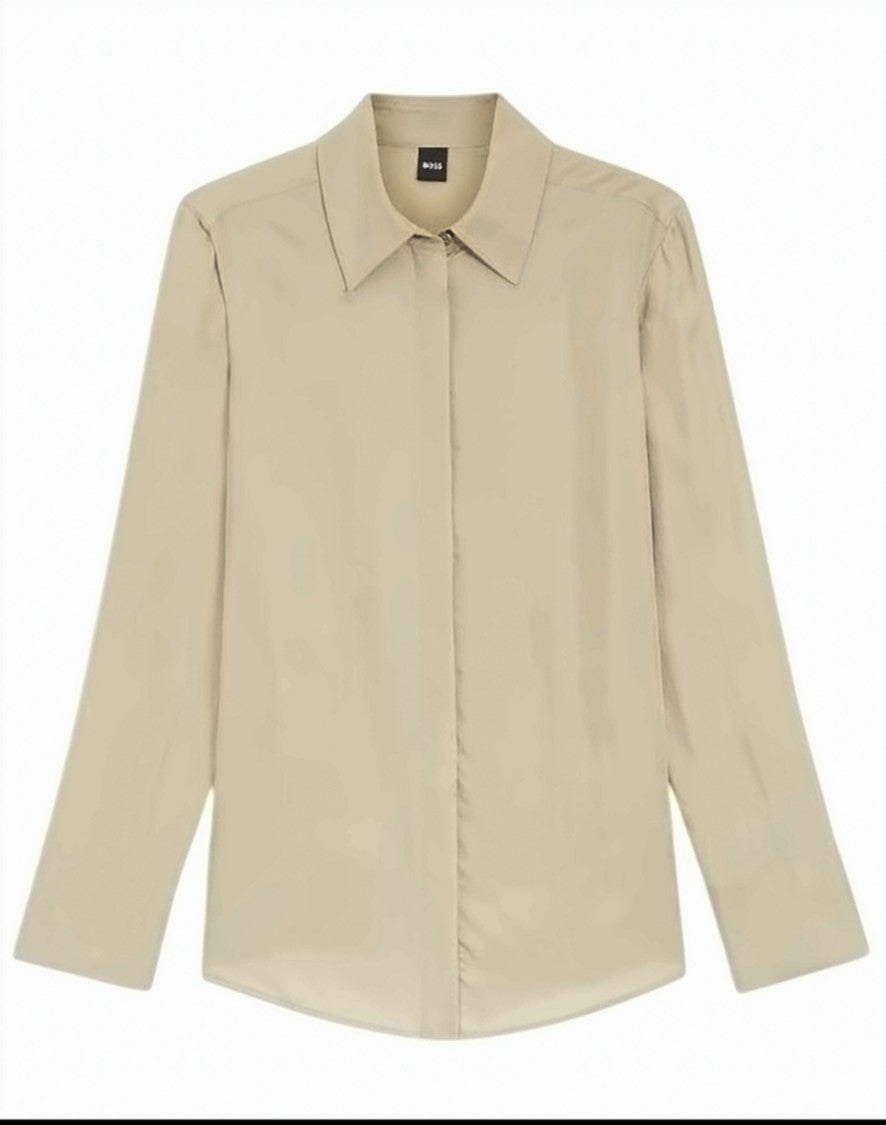 Boss Beige Beruta2 Pointed Collar Hidden Shirt