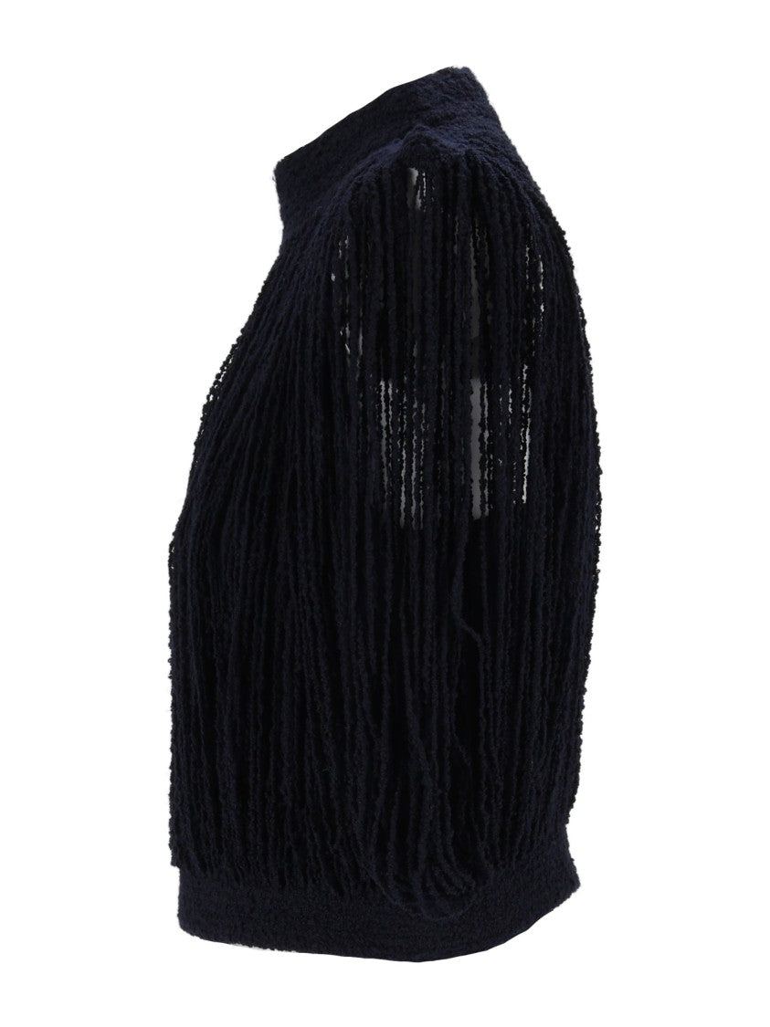 Fabiana Filippi Night Blue High-Neck Boucle Fringed Tank Top