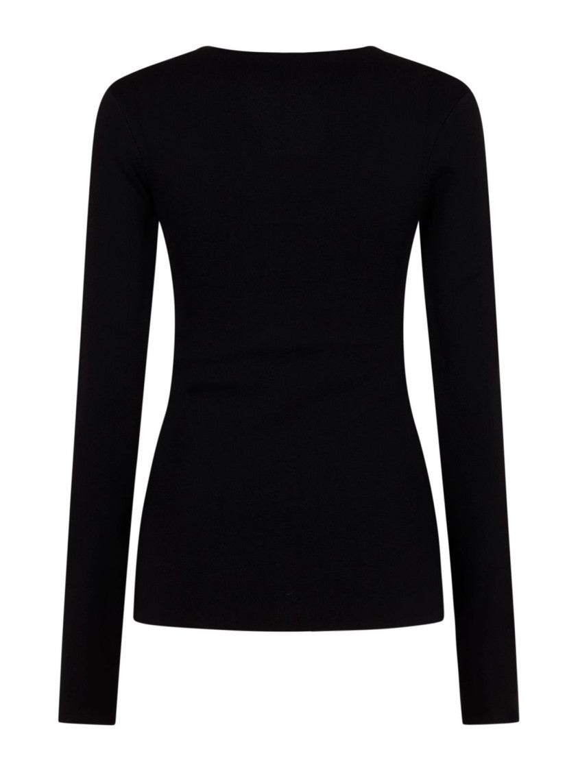 Totême Fitted Black Knit Top With Long Sleeves And Rounded Neckline