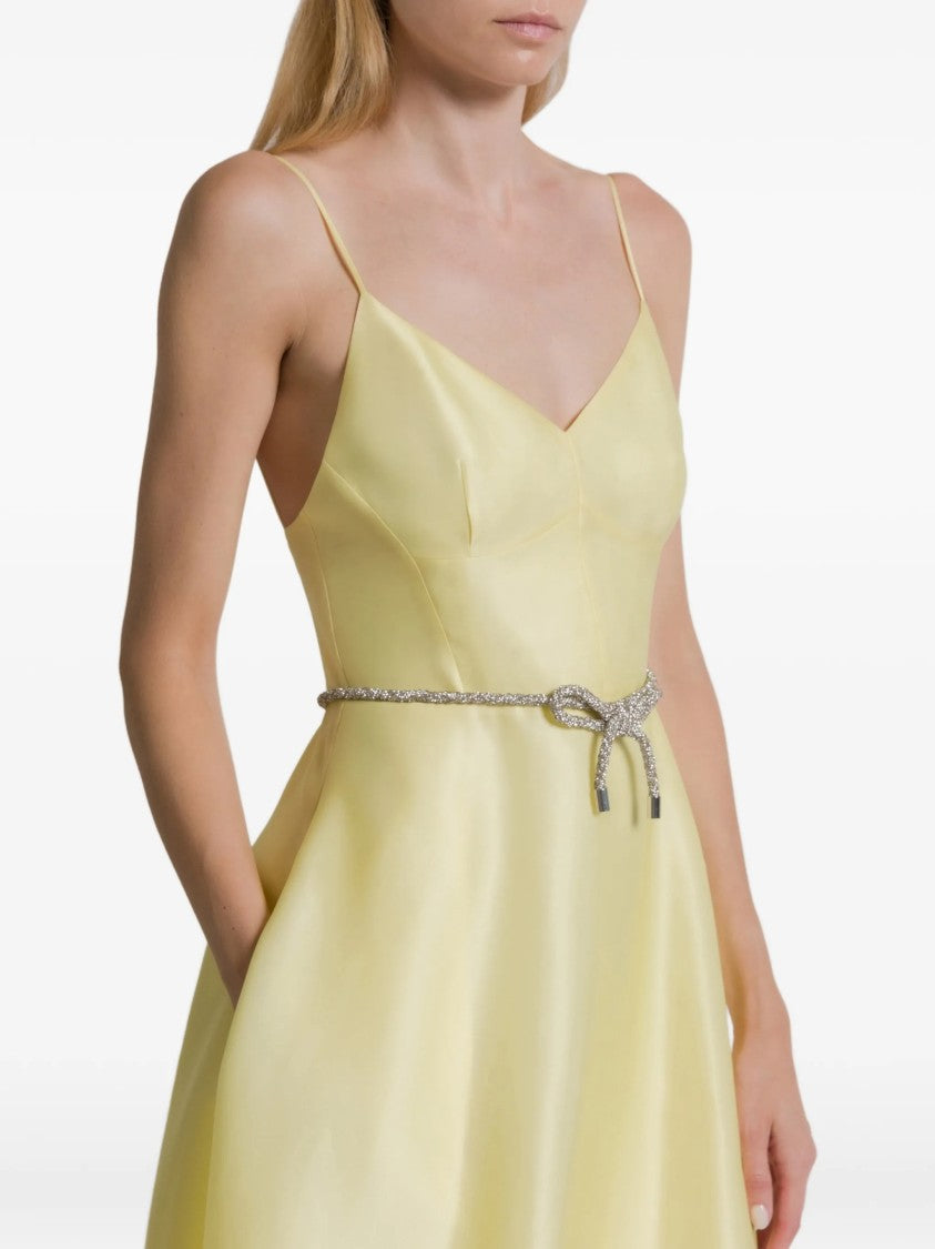 Alberta Ferretti Yellow Midi Flared Silk Dress