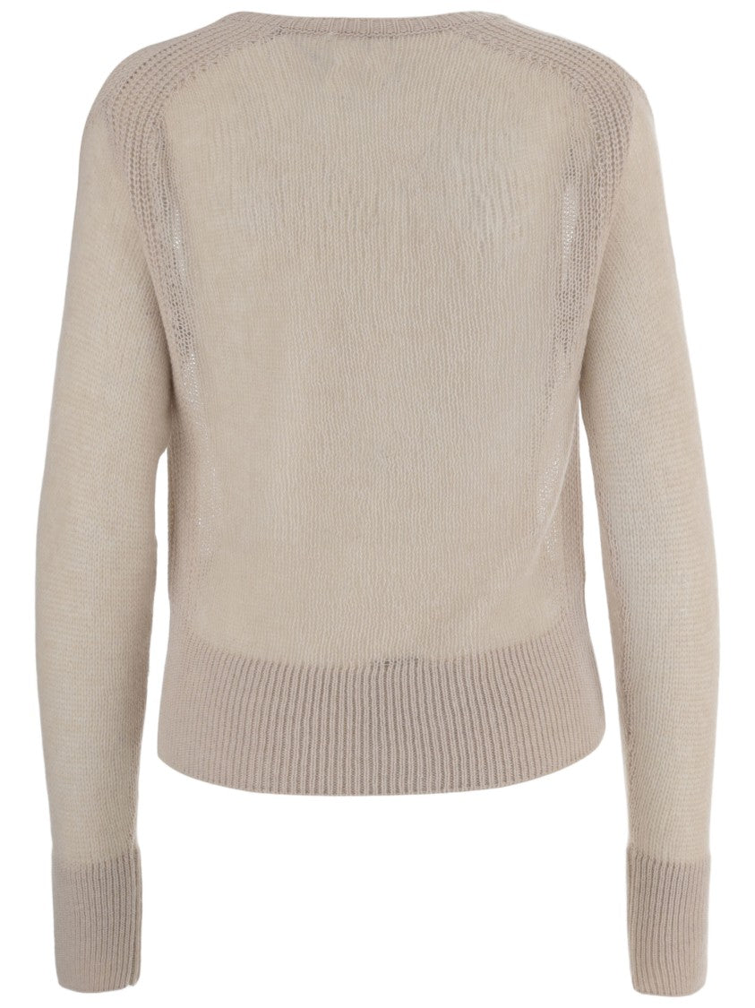 Sa Su Phi Beige Cashmere Sweater With Ribbed Details