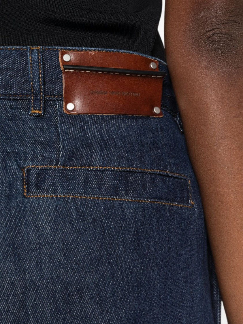 Dries Van Noten Dark Denim Wide-Leg High Waist Flared Trousers