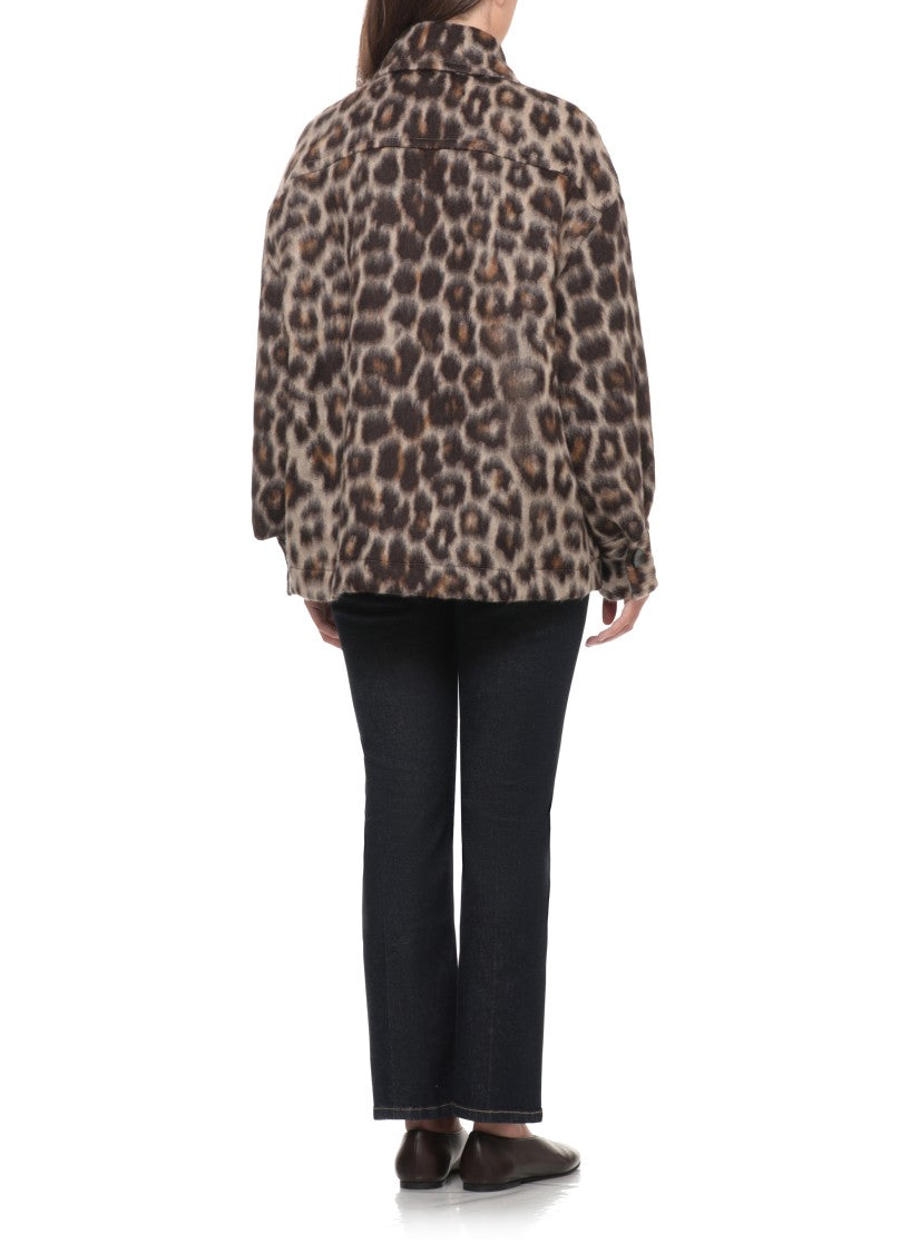 Alberto Biani Animal Print Tailored Cuffs Boxy Wool Jacket