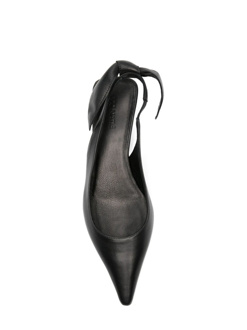 Vic Matié Pointed-Toe Black Leather Sculpted Pumps