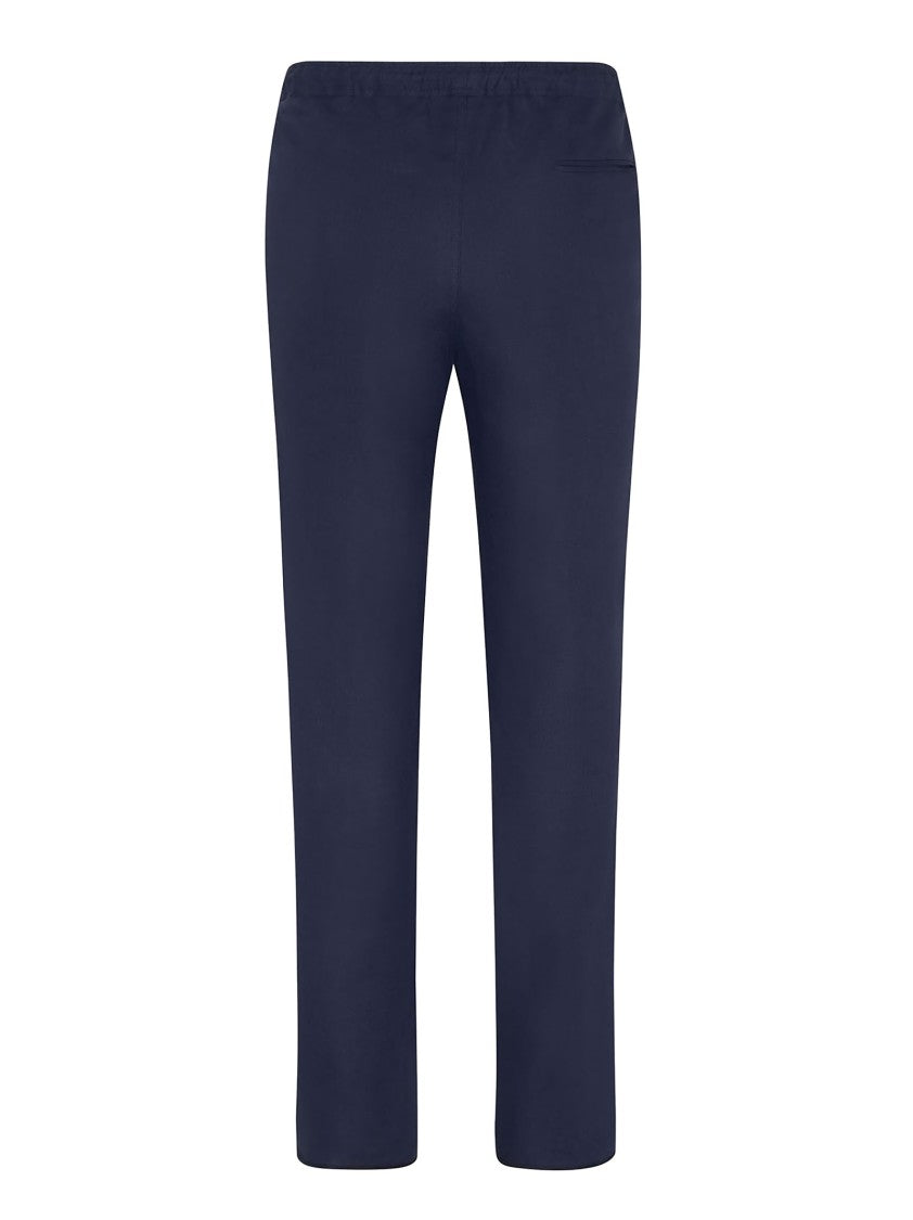 Kiton Navy Linen Trousers With Straight-Leg Cut