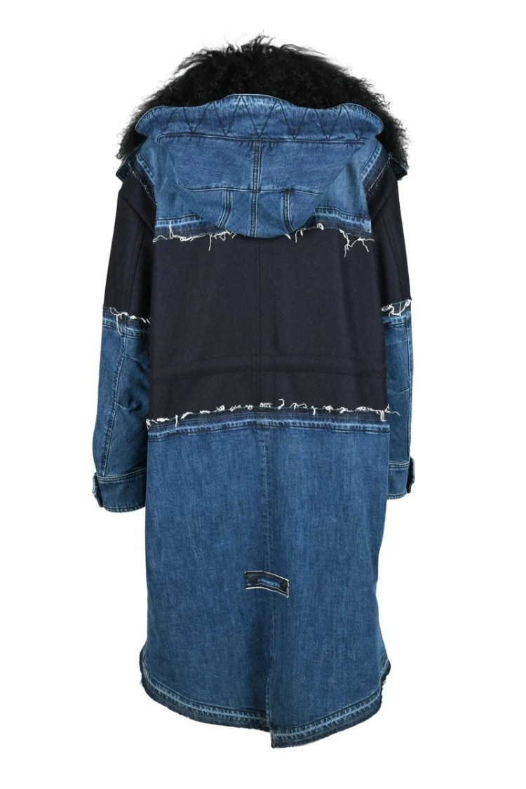 Dondup Patchwork Parka Wool Cashmere Fur - Blue