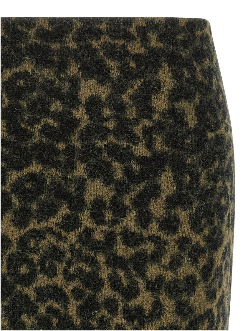 Nude Alpaca Wool Blend Animal Print Midi Skirt