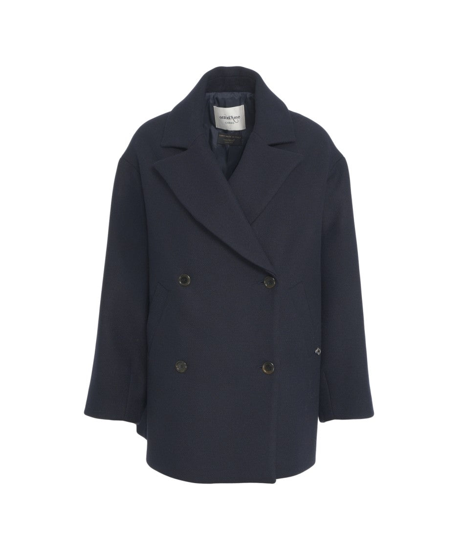 Ottod'ame Double-Breasted Blue Peacoat With Relaxed Fit