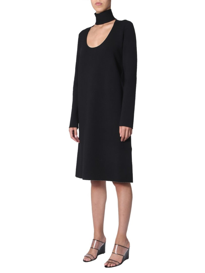Bottega Veneta High Neck Midi Dress With Deep Neck