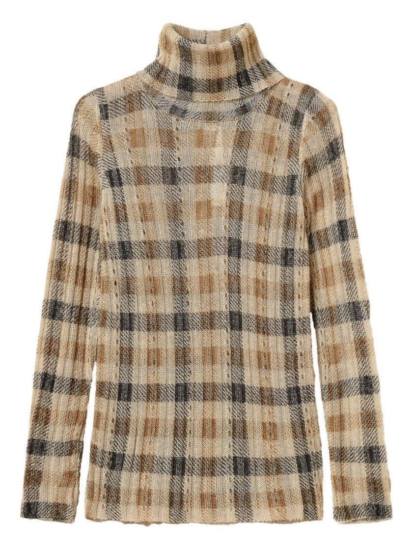 Twin-Set Camel And Black Plaid Knit Sweater