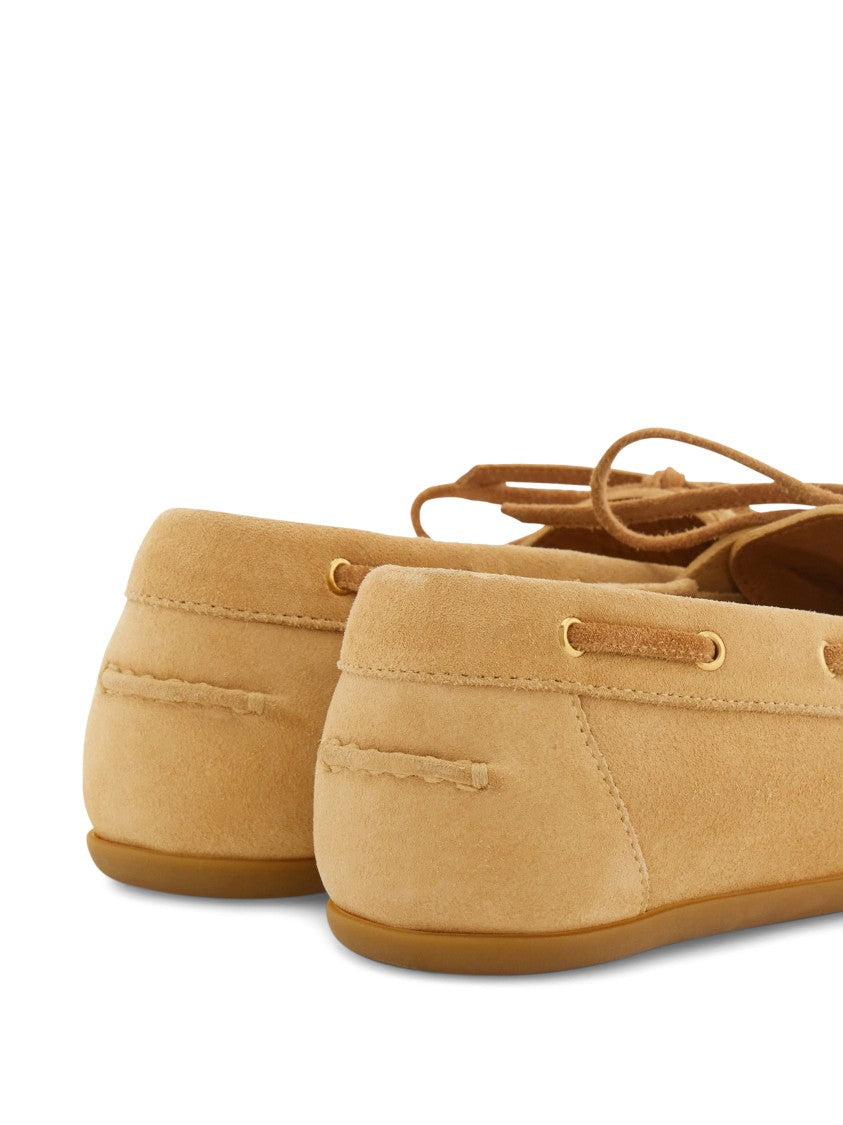 Ferragamo Moccasin-Style Suede Flats With Bow Detail