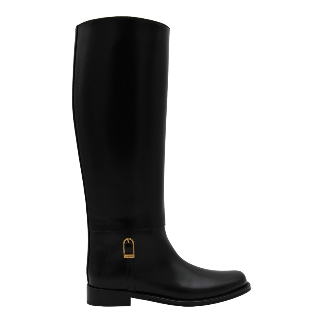 Saint Laurent Tall Black Boots With Gold-Tone Buckle Detail