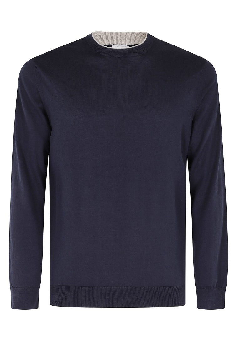 Eleventy Blue Crewneck Long-Sleeve Cotton Sweater