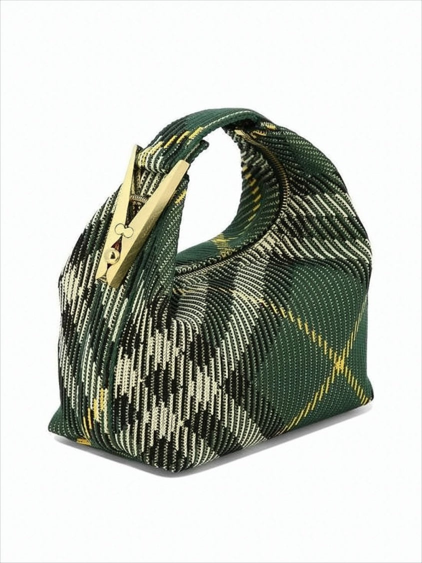 Burberry Structured Plaid Nylon Shoulder Bag