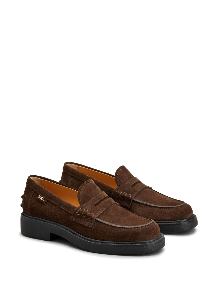 Tod's Brown Suede Moccasins With Classic Penny Loafer Design