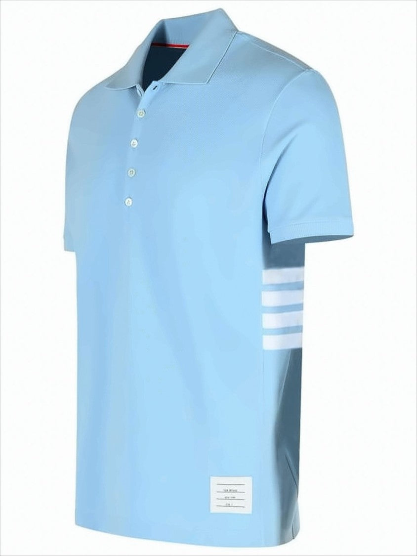 Thom Browne Short-Sleeve Polo Shirt With Structured Collar And Subtle Detailing