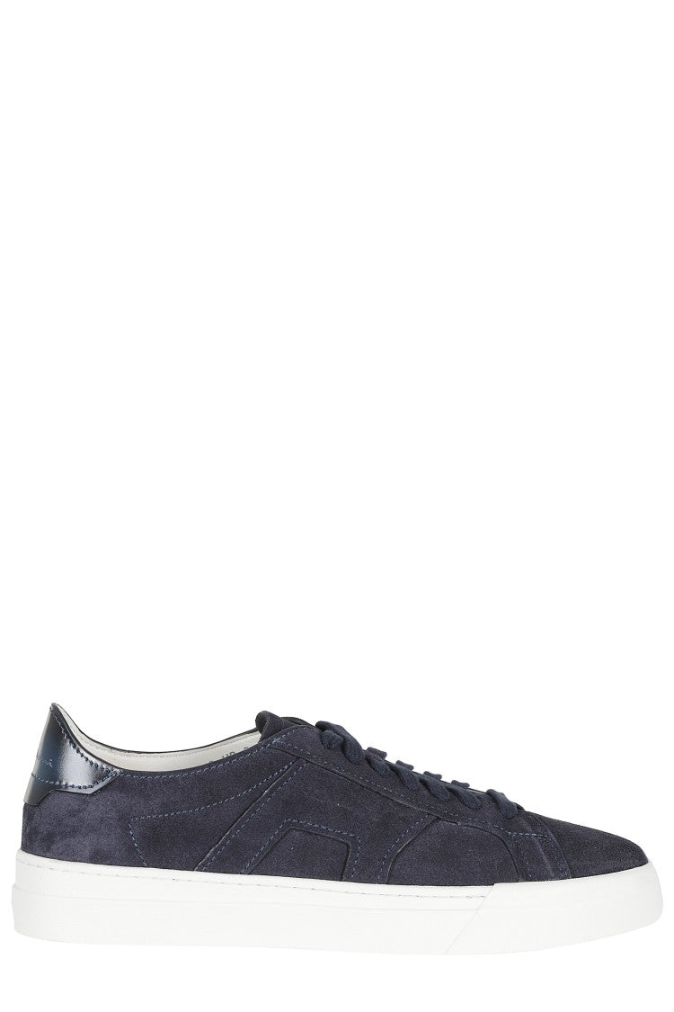 Santoni Blue Gloria Suede Leather Rubber Sole Leather Sneakers