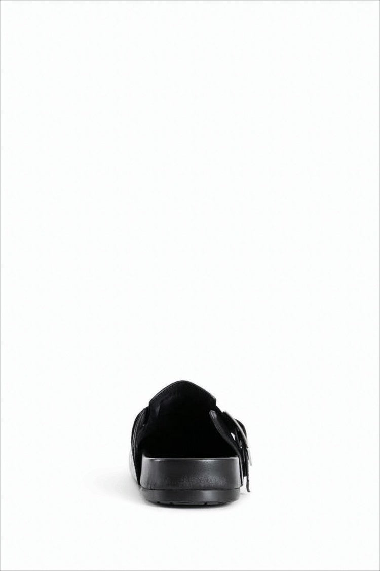 Loewe Black Calf Leather Mule With Silver Buckle Detail
