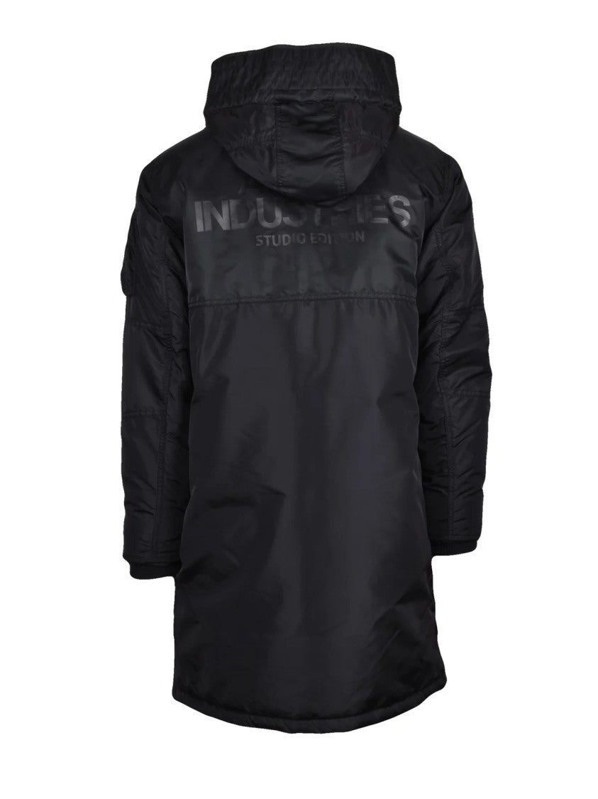 Alpha Industries Long Padded Jacket With High Collar And Velcro Closure