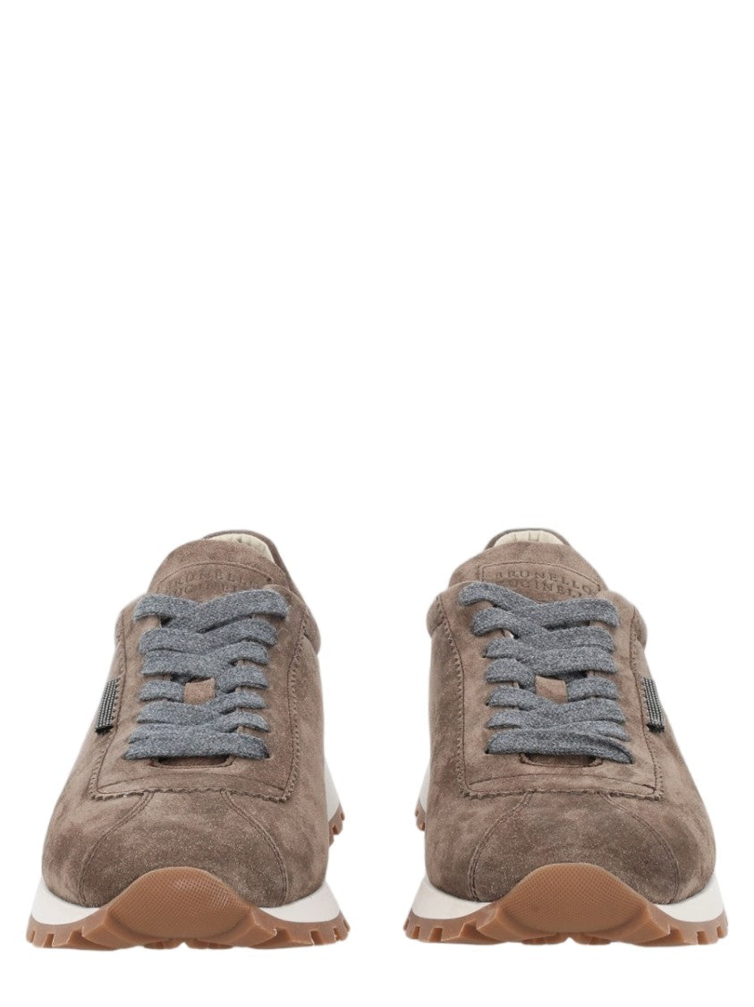 Brunello Cucinelli Suede Sneakers With Padded Collar And Textured Finish