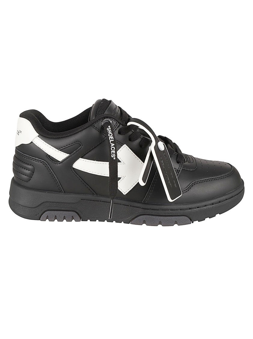 Off-White Black Leather Sneakers With Arrow Accents And Distinctive Tag