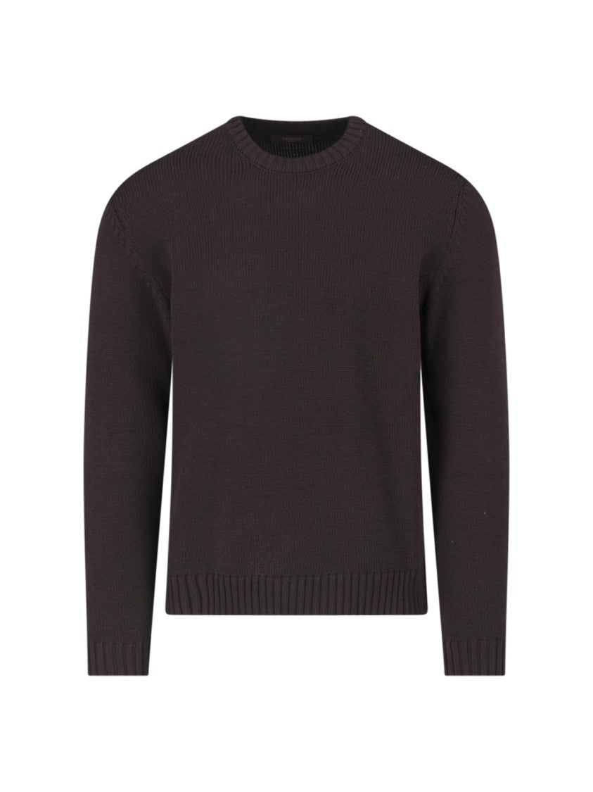 Zanone Brown Virgin Wool Ribbed Crewneck Sweater