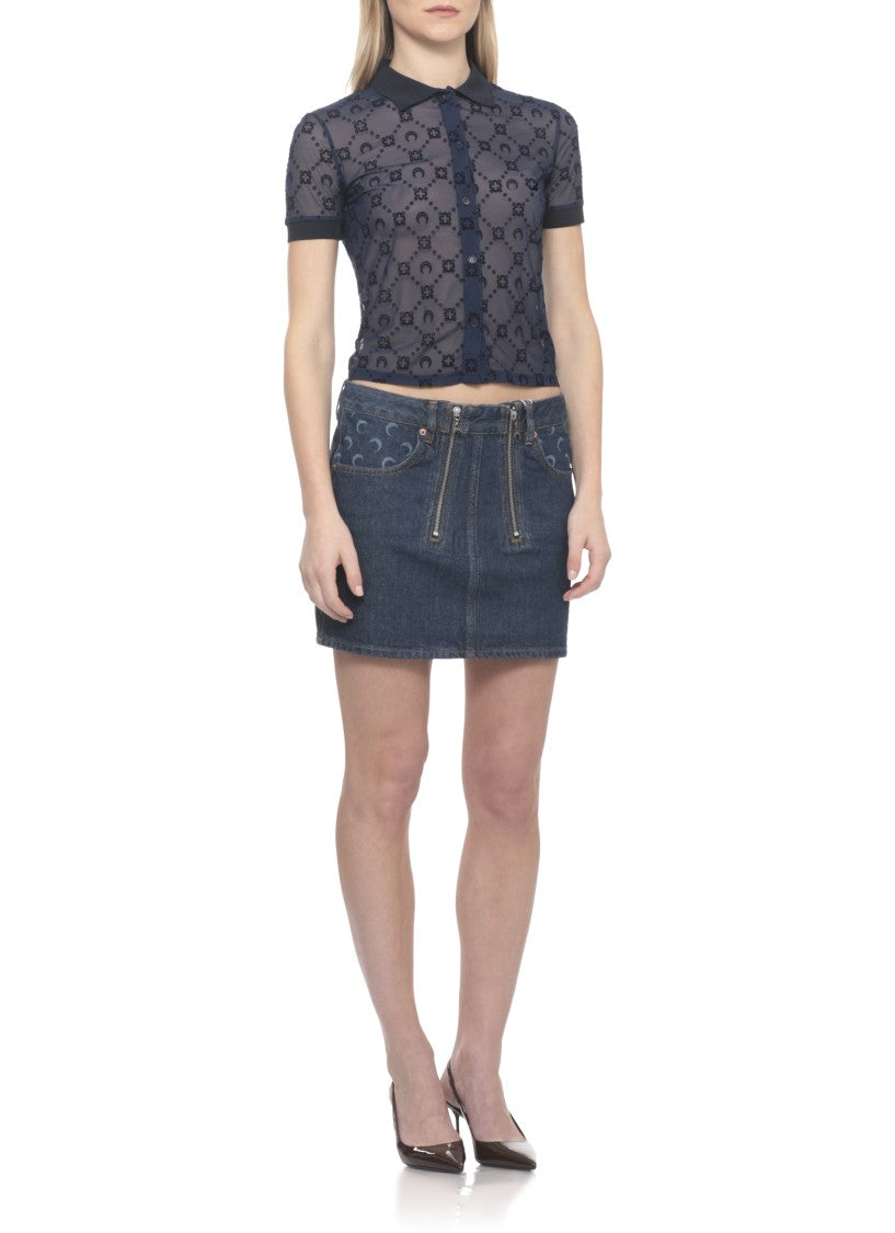 Marine Serre Blue Moon Monogram Mesh Shirt