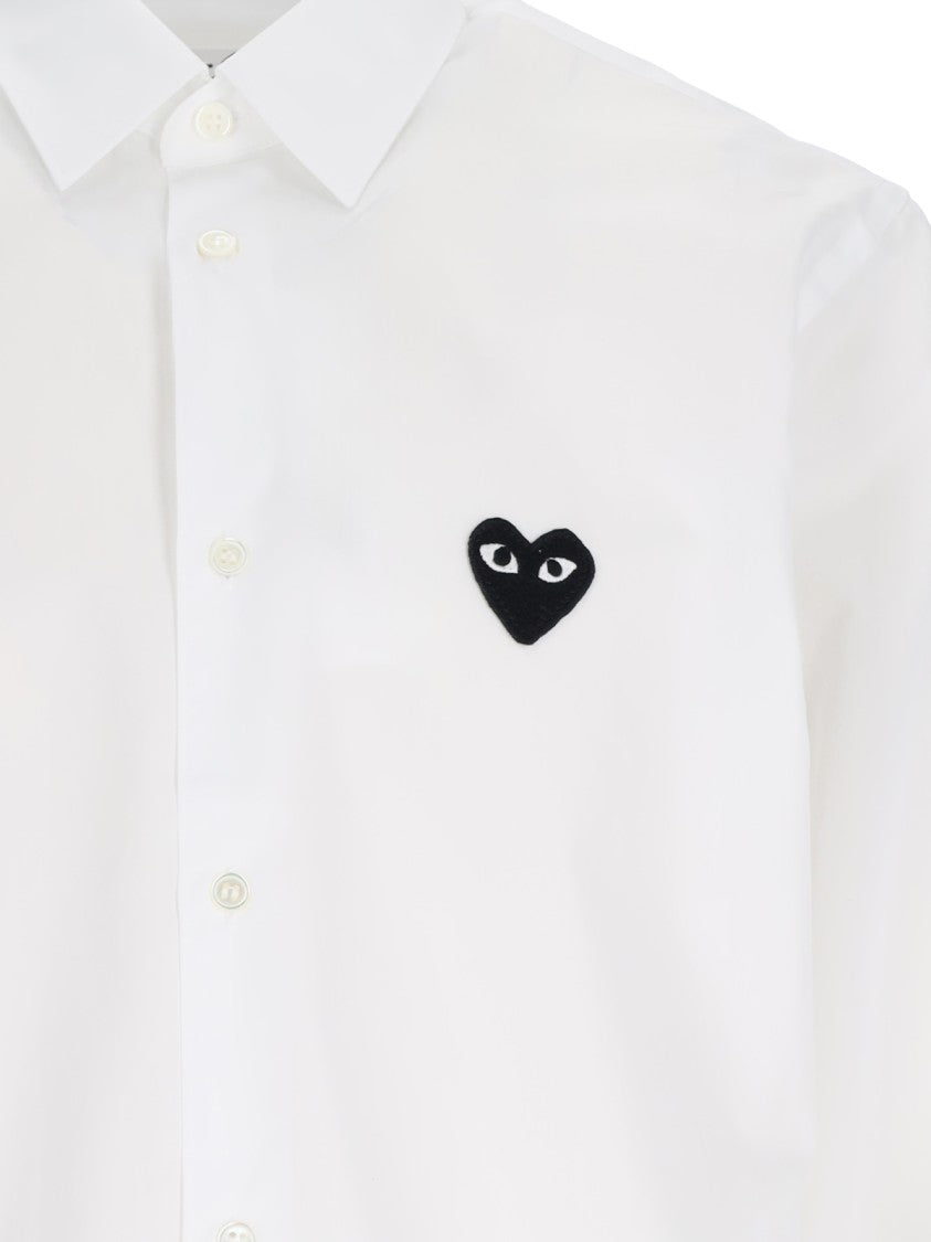 Comme Des Garçons White Heart Patch Button-Down Cotton Shirt