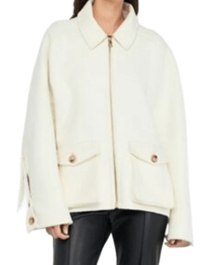 Liu Jo Fringed Detail Short Jacket With Buttoned Cuffs