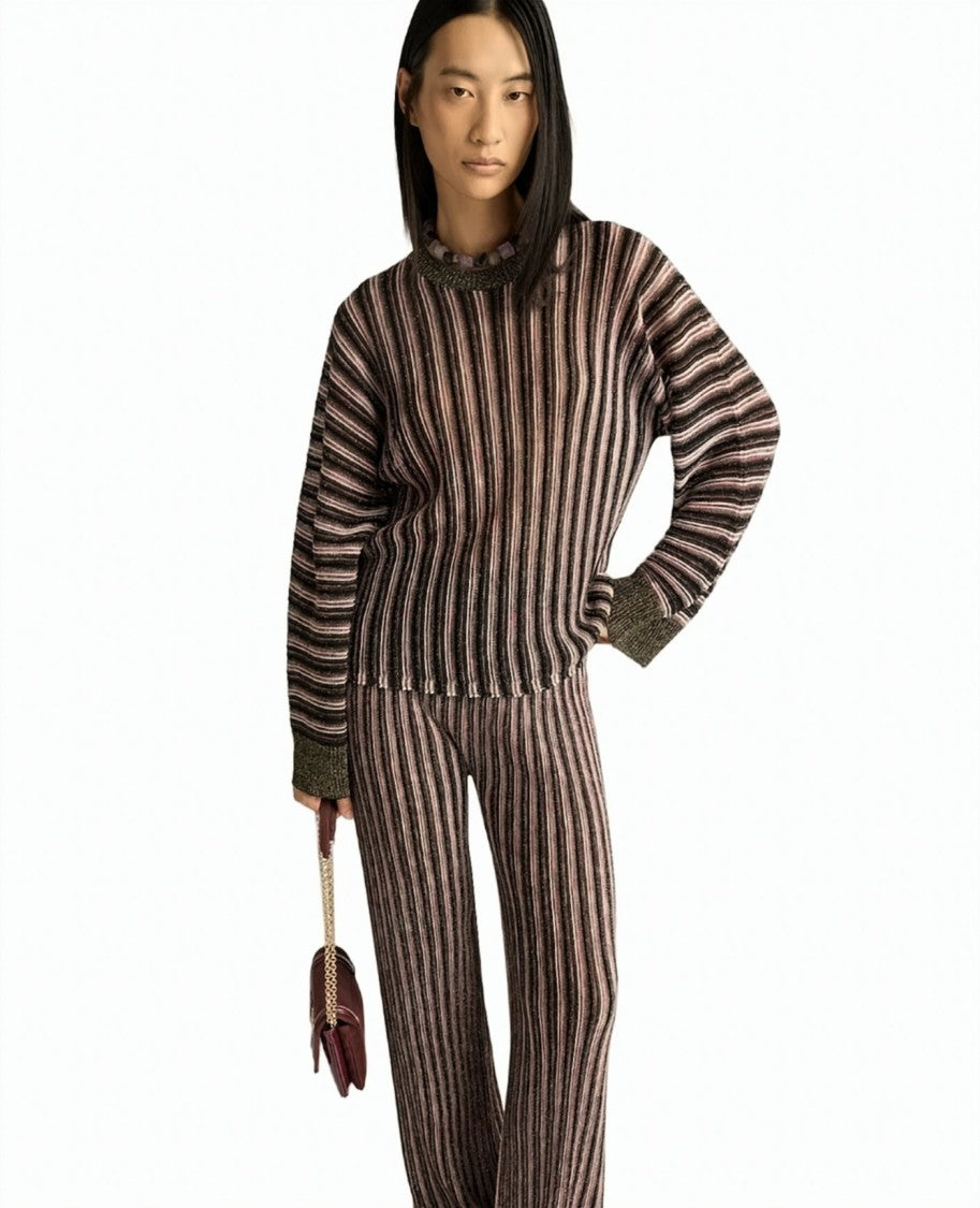 Momonì Chicory Multistripe Lurex Virgin Wool Kimono Knit Top
