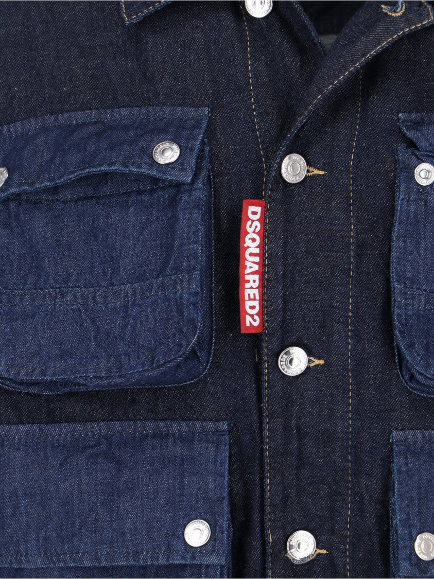 Dsquared2 Blue Cargo Denim Cotton Hemp Jacket
