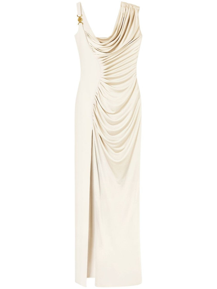 Versace Asymmetric Draped Medusa '95 Dress With Gold Accents