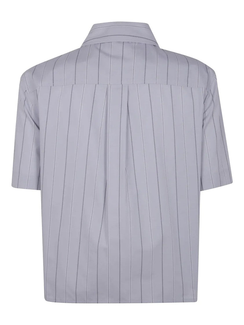 Pinko Grey Innuendo Pinstripe Cotton Short-Sleeve Shirt