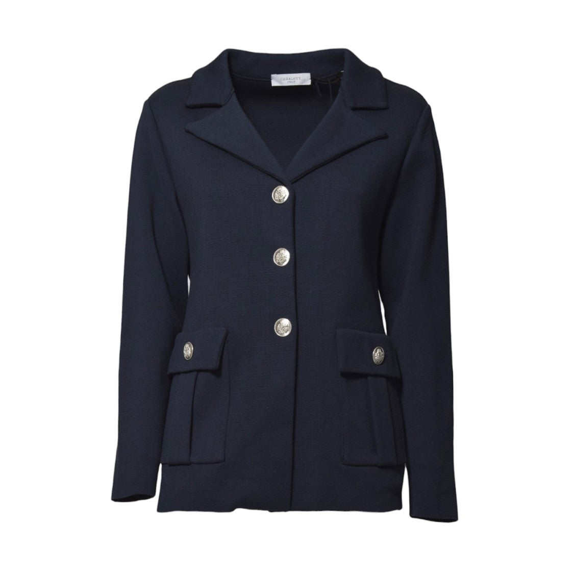 Charlott Blue Cotton V-Neck Jacket