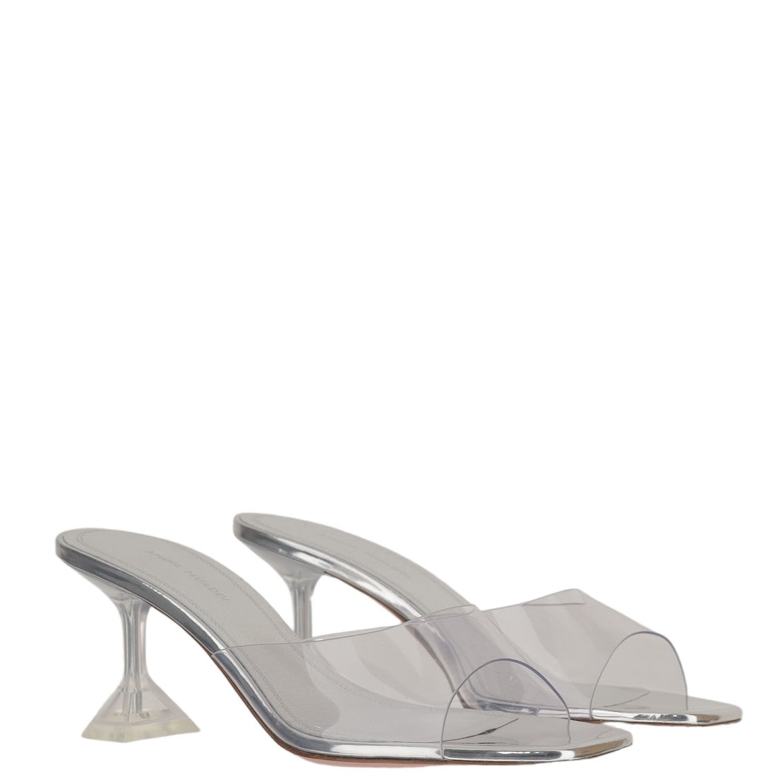 Amina Muaddi Lupita Glass Sandals With Wide Flared Heel