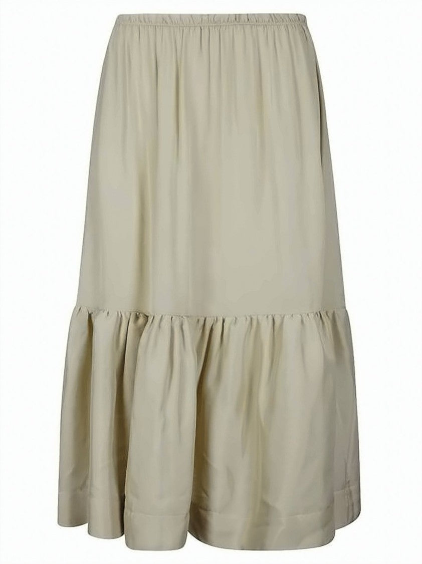 Paloma Wool Silk Midi Skirt With Gathered Ruffle Hem