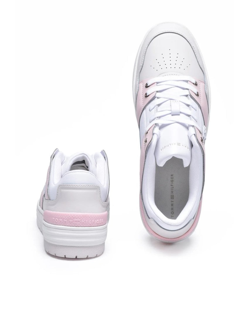 Tommy Hilfiger White Pink Smooth Basket Sneakers