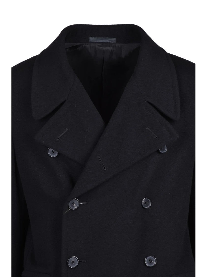 Caruso Black Double-Breasted Wool-Cashmere Coat