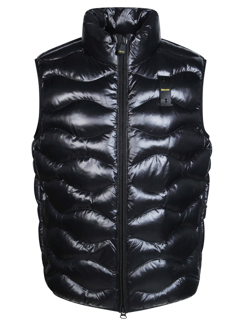 Blauer Quilted Sleeveless Glossy Black Vest