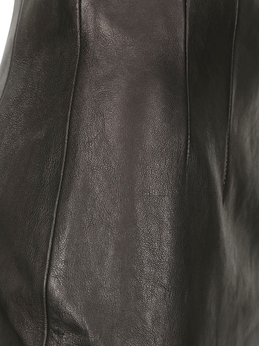 Khaite High-Waisted Black Lambskin Leather Maxi Skirt