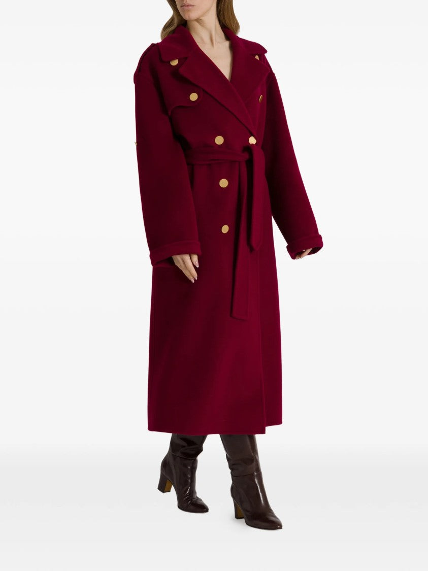Alberta Ferretti Double-Breasted Long Coat With Cape Overlay Detail