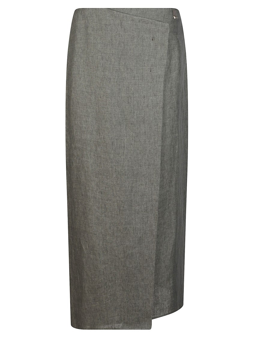 Herno Green Asymmetric Hem Linen Skirt