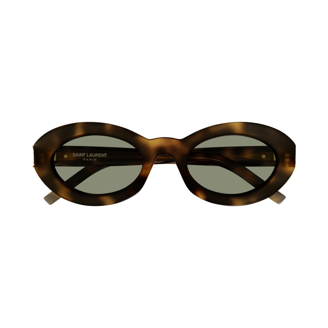 Saint Laurent Oval Tortoiseshell Sunglasses With Muted Green Lenses